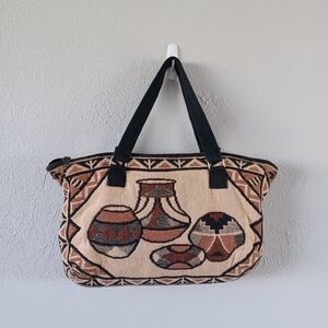 Woven Cotton Tote Bag Black and Tan